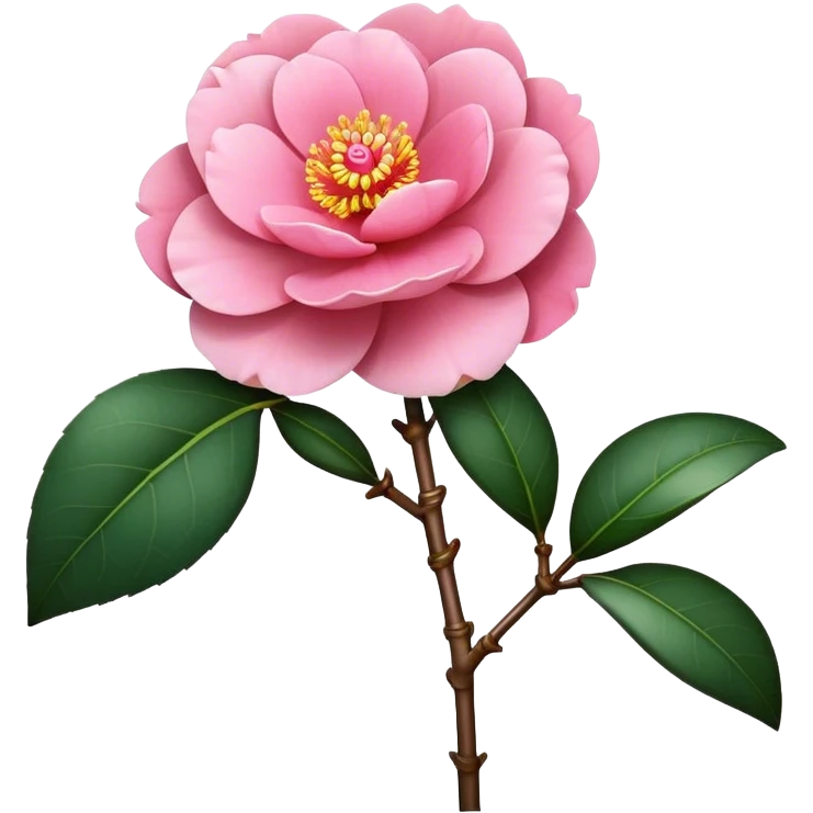 single pink Camellia flower, stem emoji
