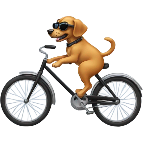 Dog riding a bike wearing sunglasses emoji