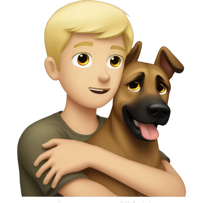 blond boy who hugs his Malinois tightly because he is afraid emoji