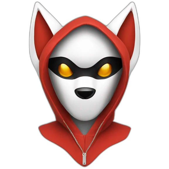 Hacker with Japanese red, black, white kitsune mask emoji