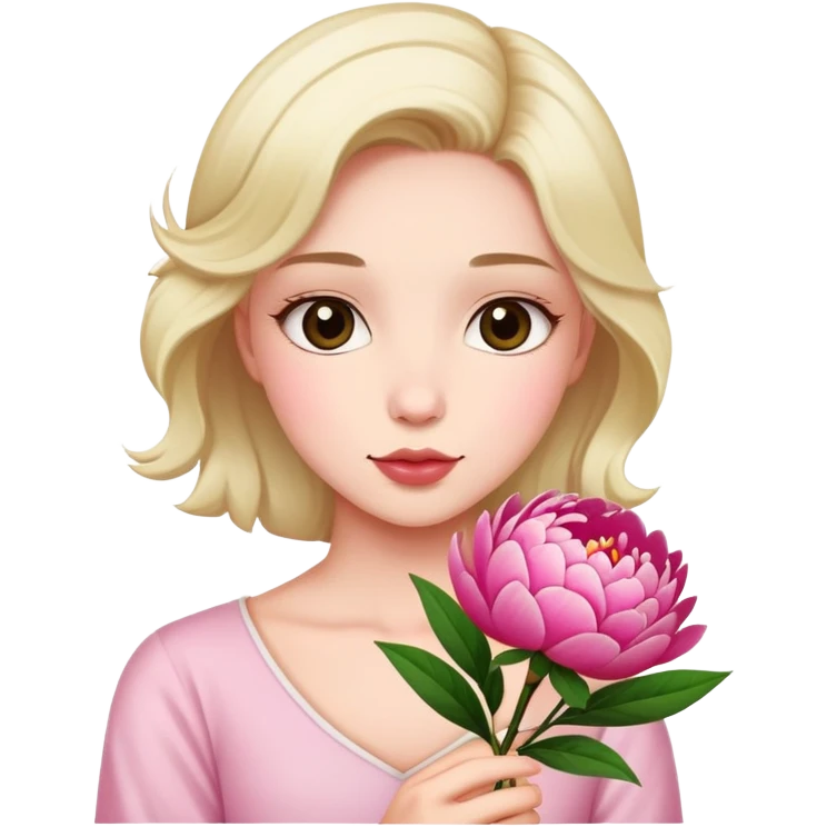 Upper body photo of a beautiful girl holding a peony flower emoji