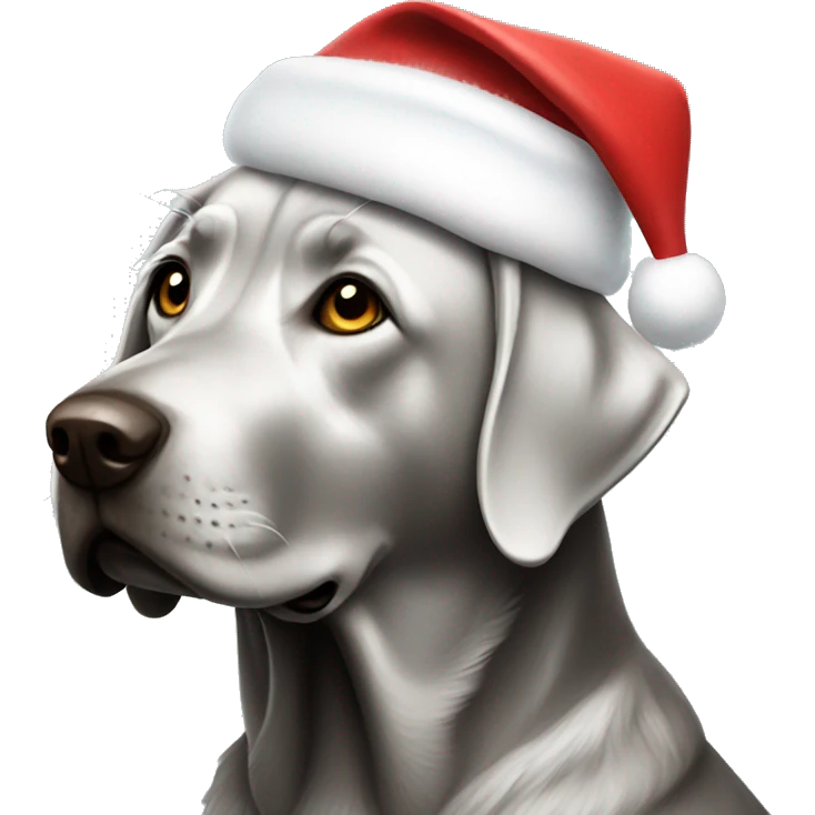 Silver lab wearing Santa hat emoji