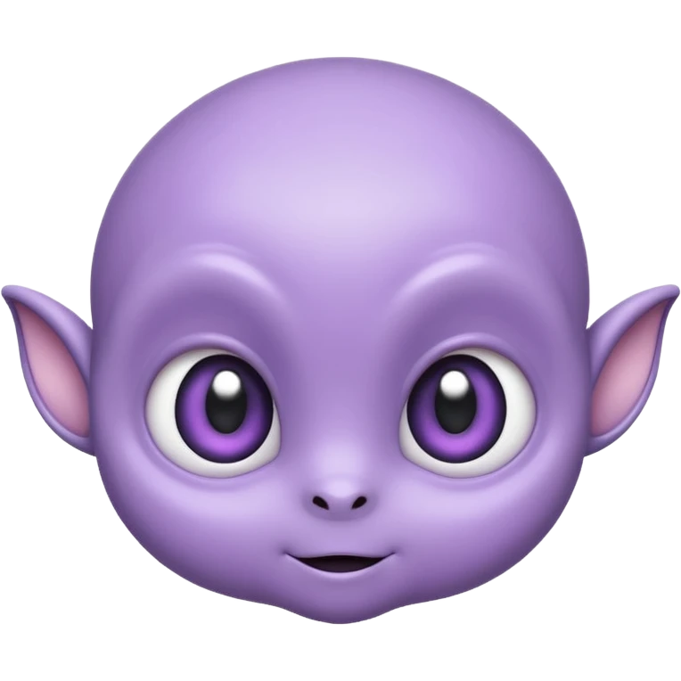Portrait of a cute alien with round head, big shiny eyes, pastel purple skin, small antennae, friendly expression, cartoon style emoji