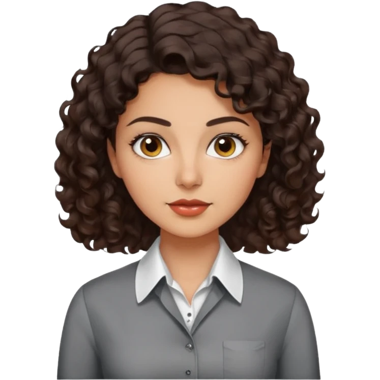 30 yr iranian woman dark brown hair curly wavy short hair, dress shirt emoji