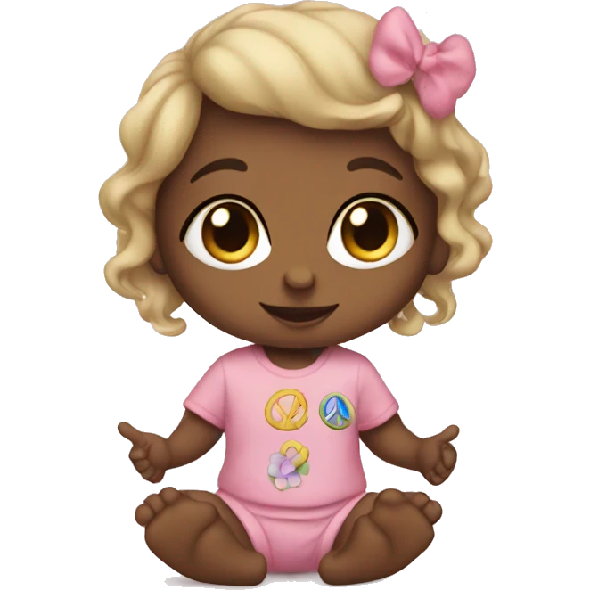 Baby girl holding up peace sign emoji