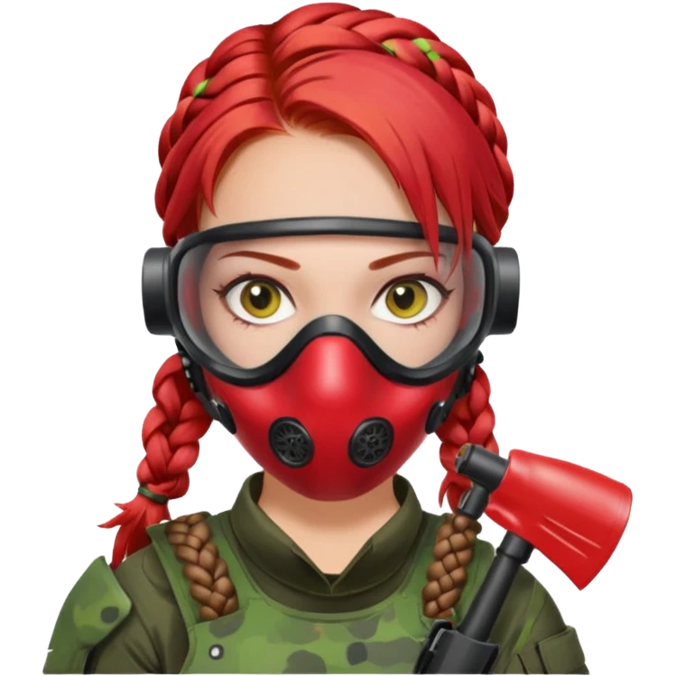 paintball player face girl braided red hair emoji