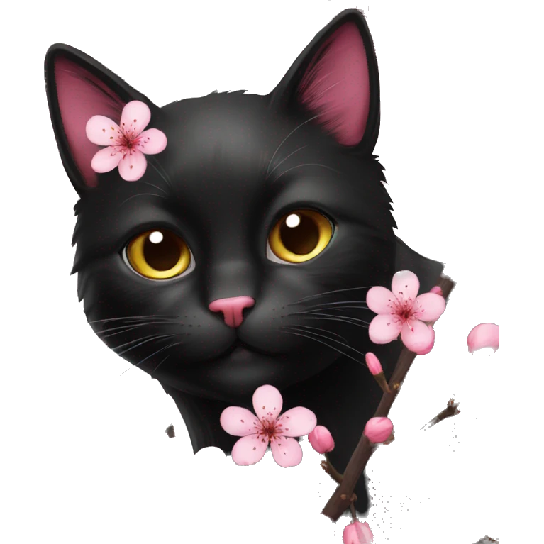 Cherry blossom flowers black cat  emoji