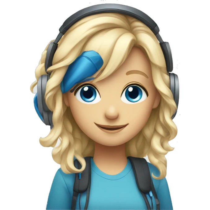 smiling girl with blue eyes and headphones emoji
