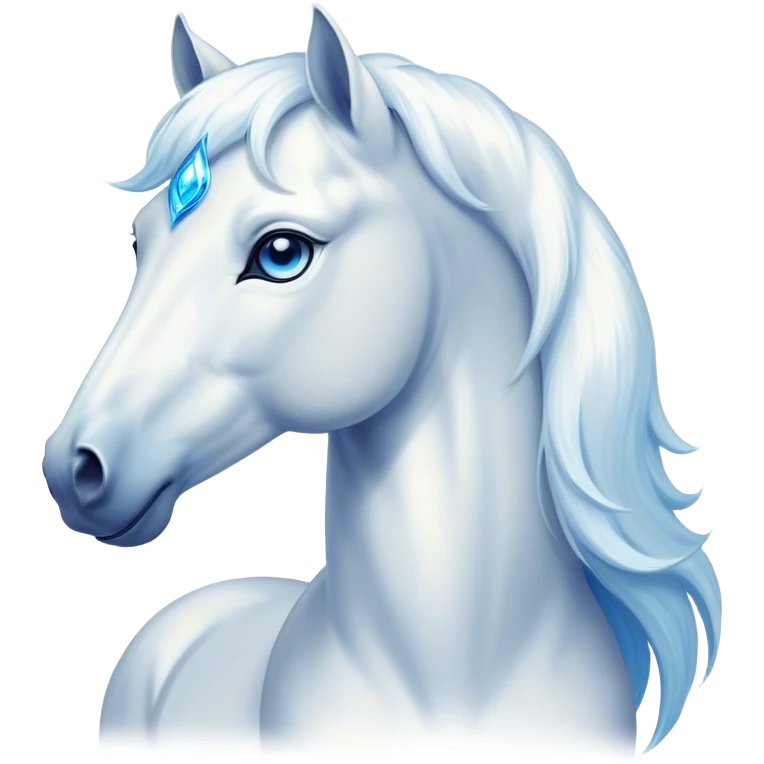 Cinematic Elegant White Horse Portrait Emoji, Head held high with a serene, graceful gaze, showcasing a magnificent pure white fur with a radiant shimmer, flowing mane and tail, and luminous blue eyes that exude beauty and grace, Simplified yet majestically refined features, highly detailed, glowing with a soft, ethereal light, high shine, poised and breathtaking, stylized with an air of pure elegance, capturing the essence of a stunning and graceful steed, so beautiful it feels like it could gallop out of the screen with effortless charm! emoji