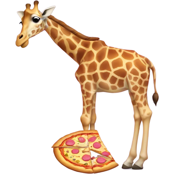 giraffe eating pizza with pink dress on emoji