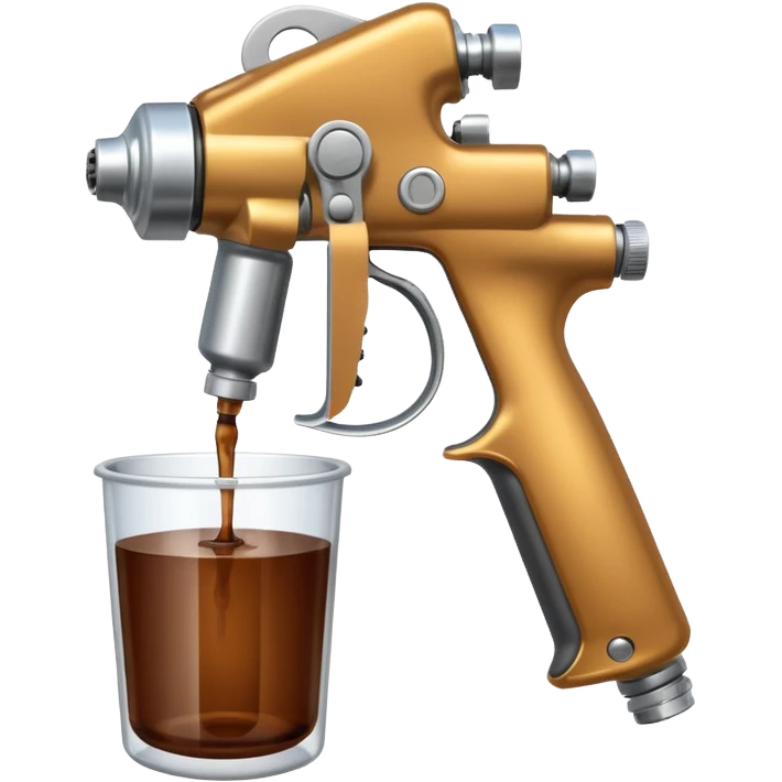 metal spray gun with clear sealed cup with brown liquid attached emoji