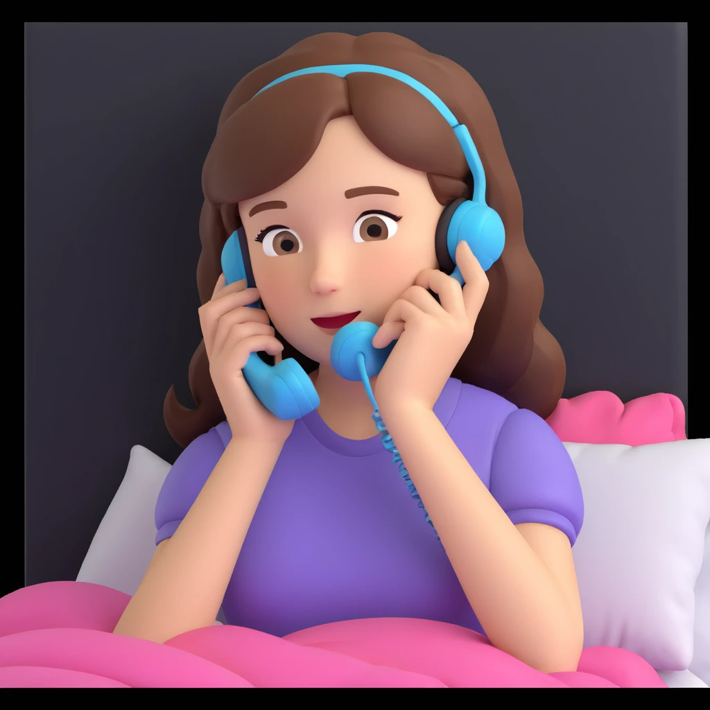 girl talking on phone bedroom background, close up pose emoji
