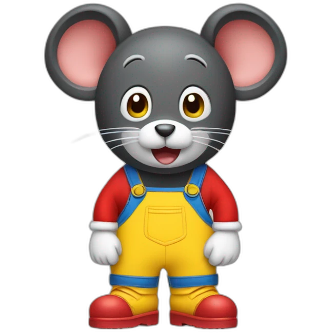 Black mouse white gloves red dungarees yellow shoes big circle ears emoji