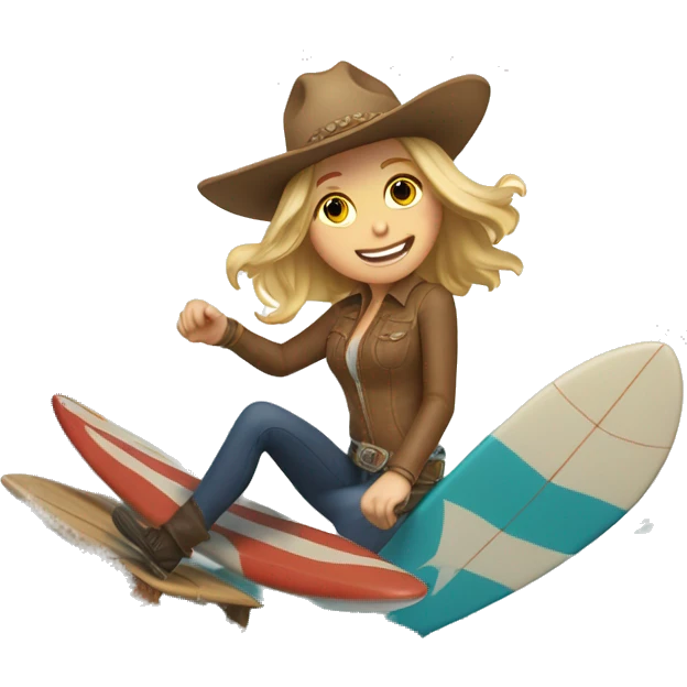 White Girl surfing a wave wearing a cowboy hat emoji