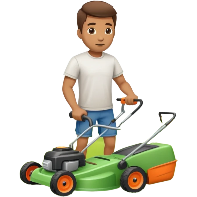 Man mäht Rasen mit rasenmäher emoji