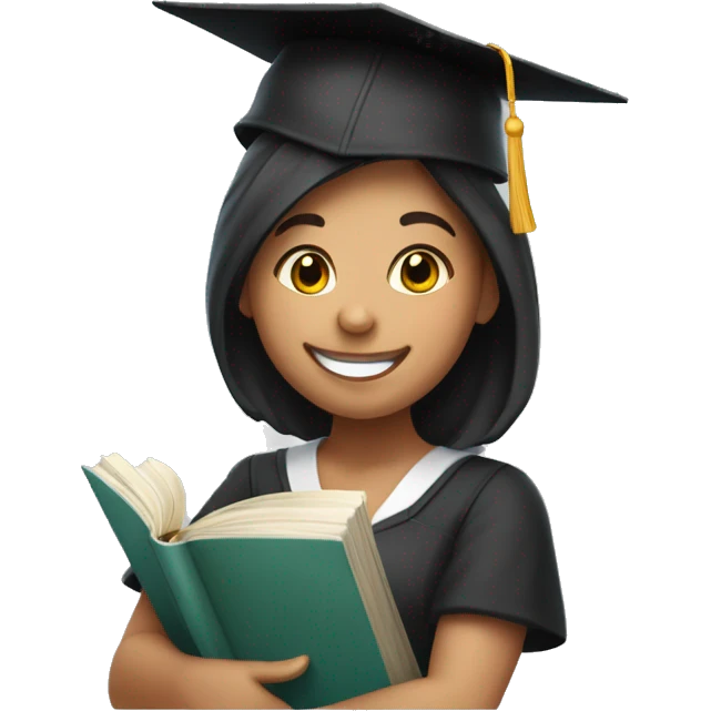 happy brunete girl student with a book and academic cap emoji