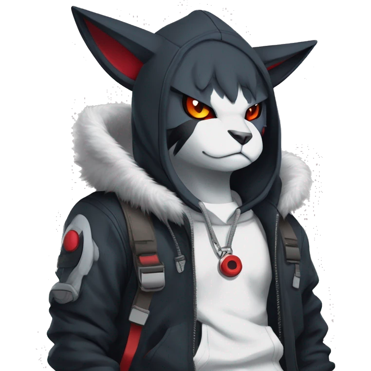 Dark Anthro Cool Litten-Absol-Zangoose-Pokémon Punk Techwear Hoodie Cargo Collar Full Body emoji