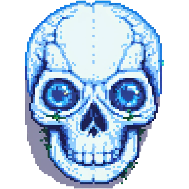 crying skull, pixel art style, single blue tear, minimal pixel art emoji