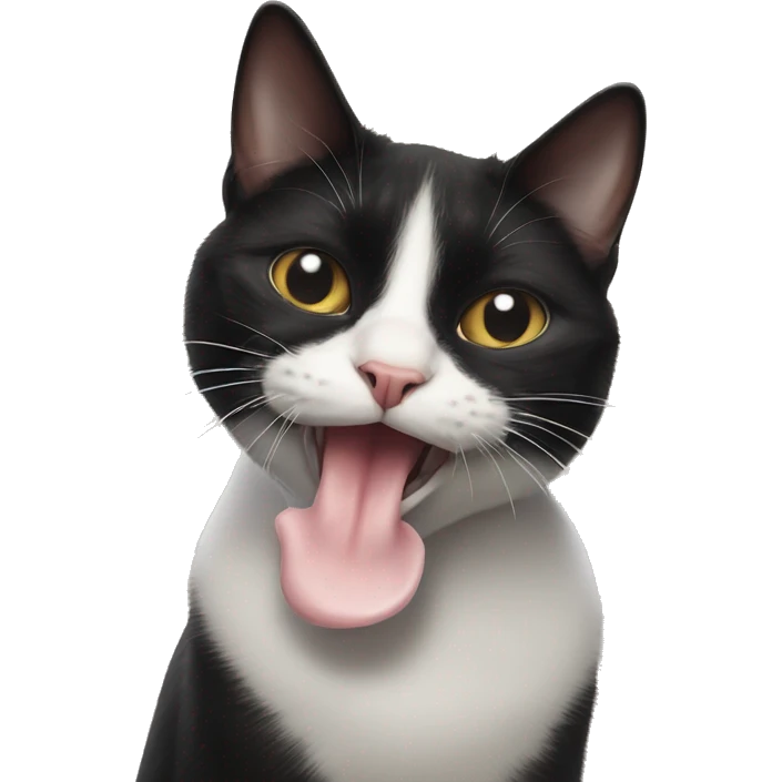 tuxedo cat sticking out tounge in a freaky way emoji