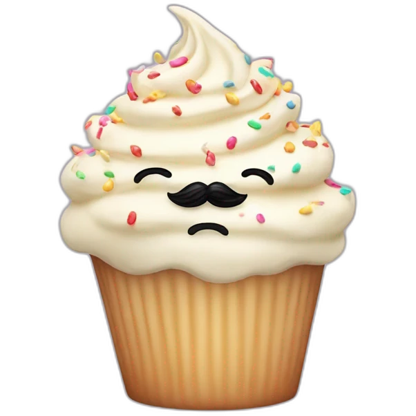Cute vanilla Cupcake with moustaches and sprinkles  emoji