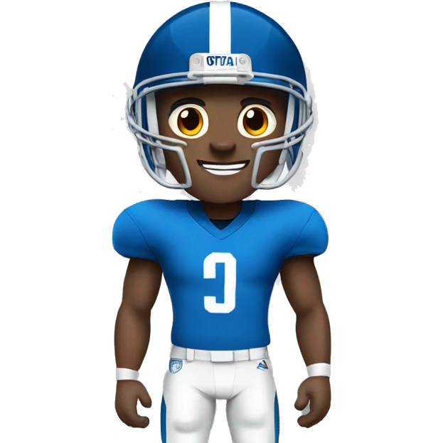 football player in a blue uniform, short hair, prominent ears and narrow eyes emoji
