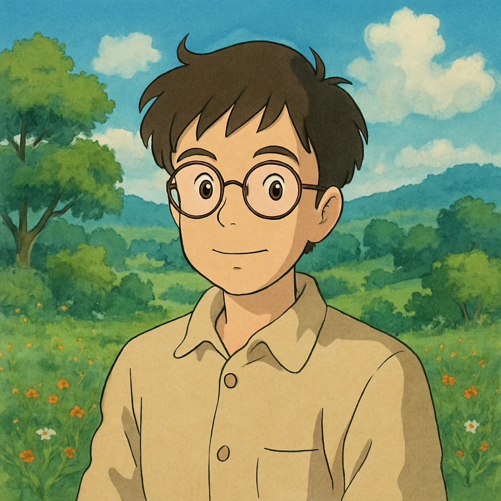 human being with glasses, Studio Ghibli inspired illustration emoji