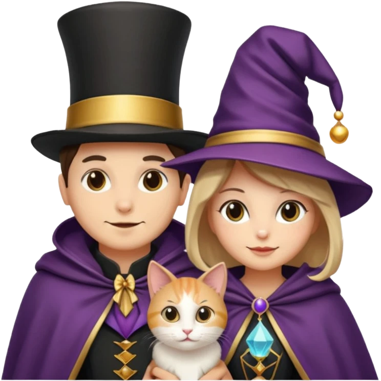 magician couple and their pet cat emoji