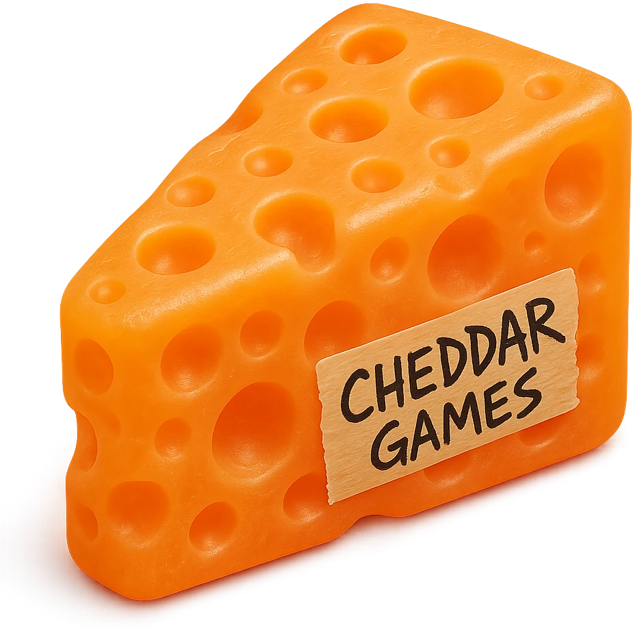 hyper-detailed clear transparent orange cheddar cheese block with Swiss holes, no background, 90's toy plastic texture, soft and squishy, cloudy, not shiny, glowing a little, retro and appealing, 'Cheddar Games' written sharply and messily on tape on the side, extremely high quality, looks like a gummy emoji