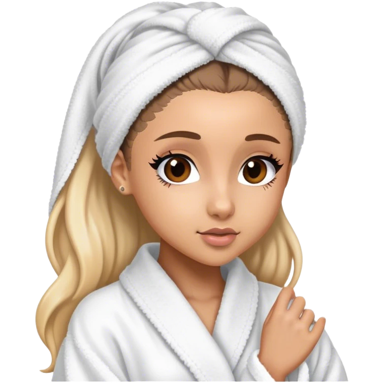 ariana grande in bath robe with hair towel emoji