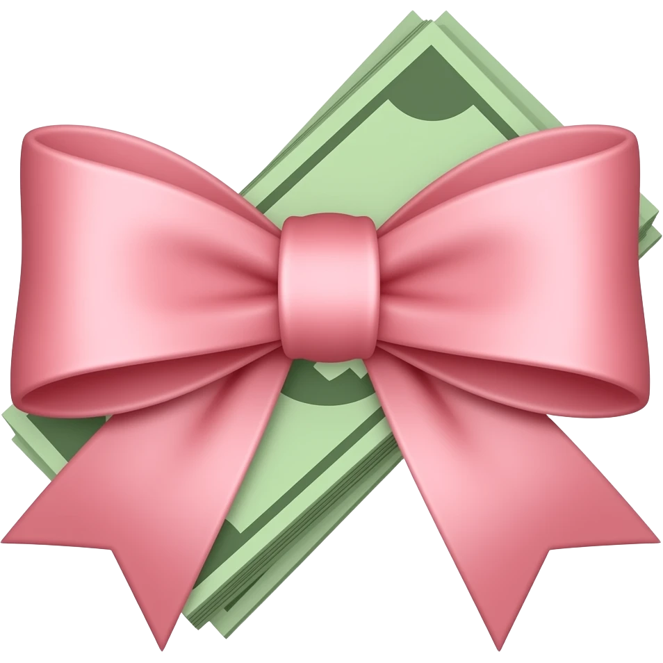 a pink bow with money emoji
