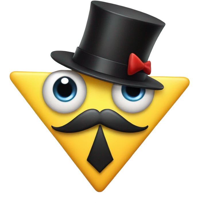 A triangle with a top hat, bow tie, one eyeball, and black arms and legs emoji