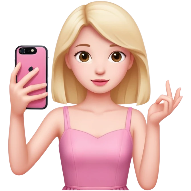 girl wearing a cute pink dress taking a selfie emoji