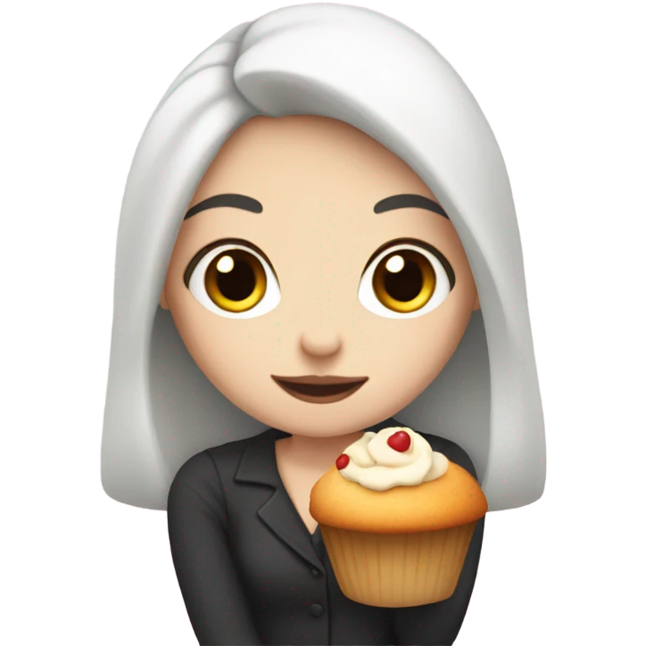 Pale girl black hair with a muffin emoji