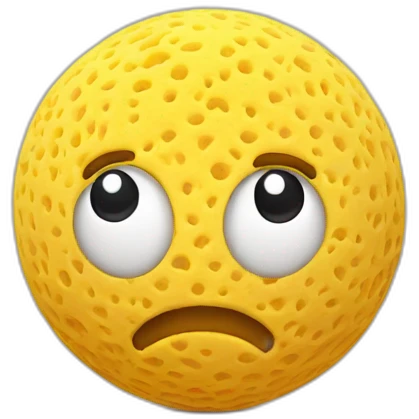 3d sphere with a cartoon sponge texture with big thoughtful eyes emoji