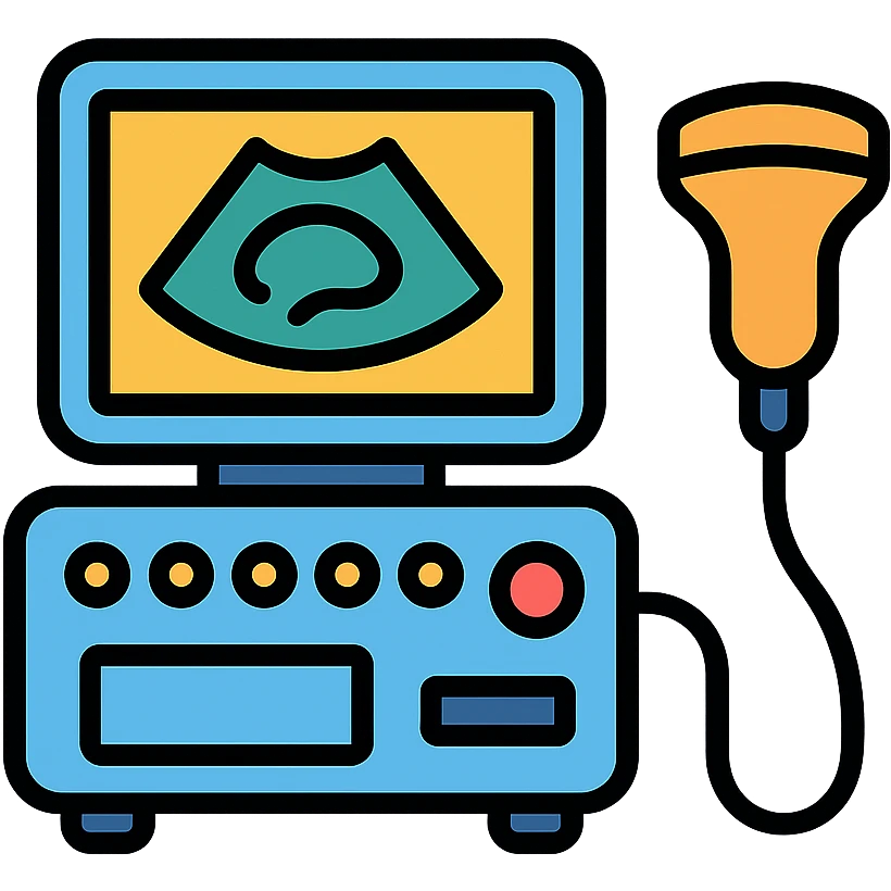 ultrasound machine, color outline icon style, clear medical device details emoji