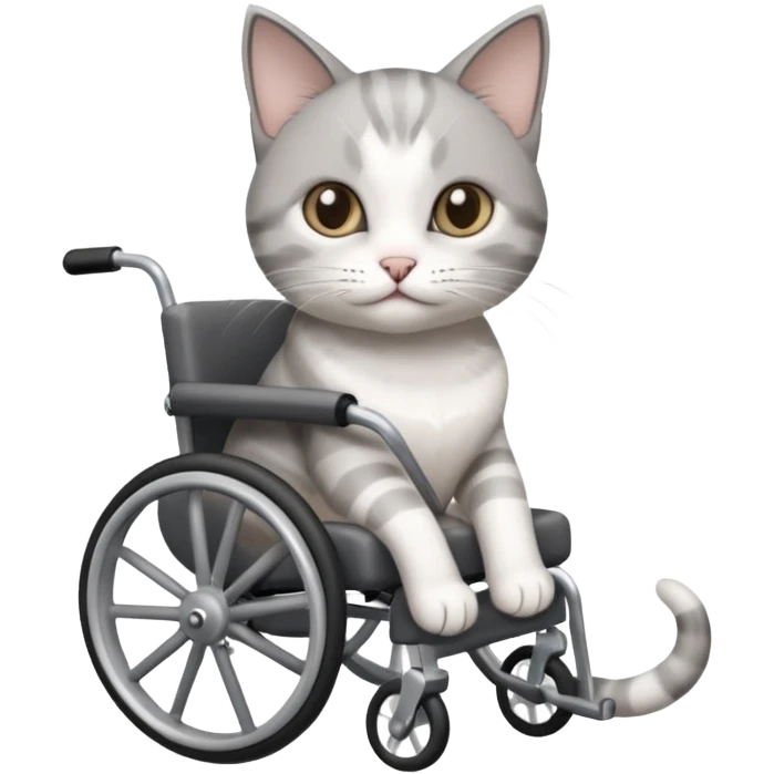 disabled grey and white small cat using cat specificwheelchair emoji