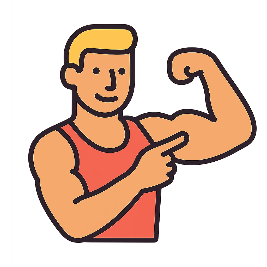  a very strong sportsman boasting his huge arm muscles. Pointing to them. emoji