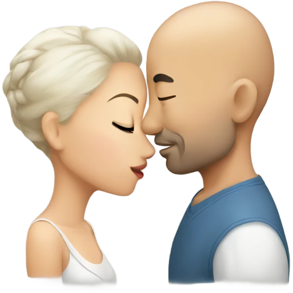 Bald white man kissing Chinese girl emoji