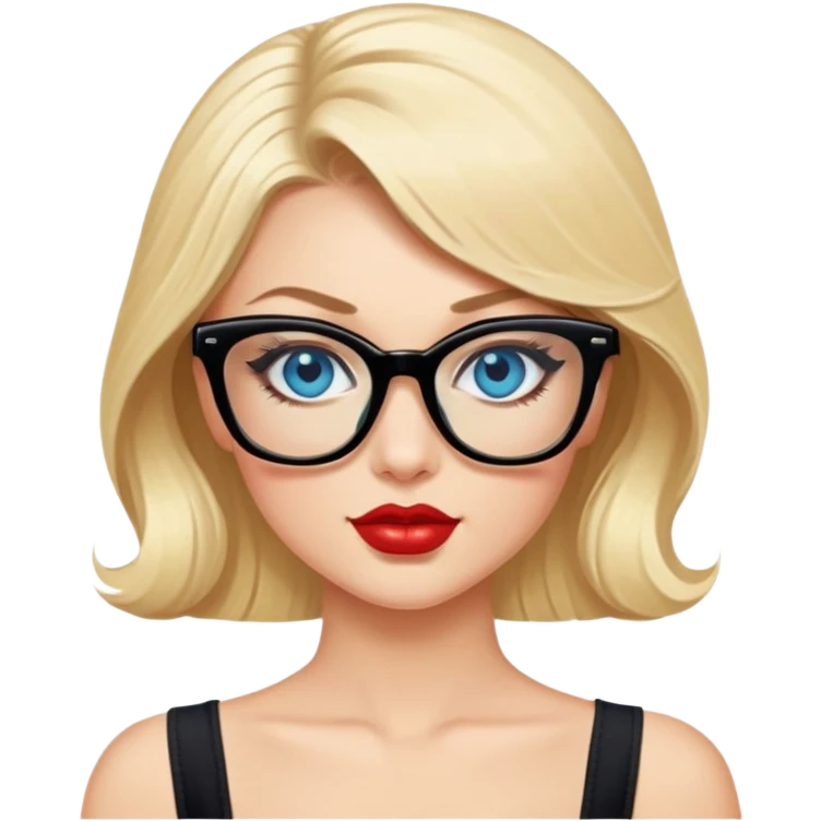 Sexy blonde, blue eyes, wearing black glasses, pinup style sticker emoji