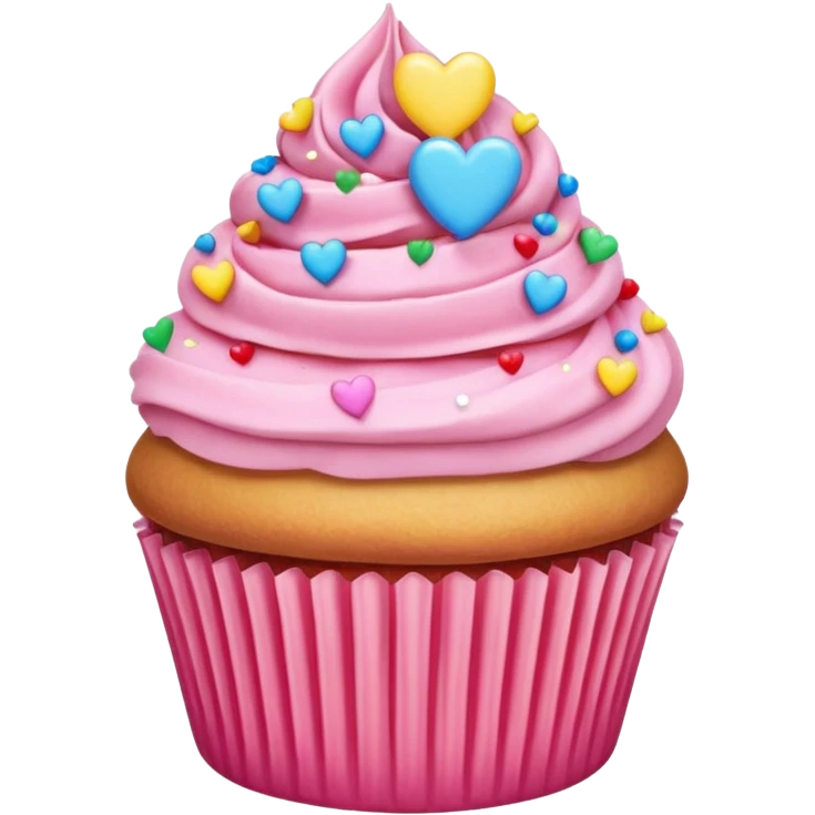 pink and rainbow cupcakes, pink hearts, rainbow emoji