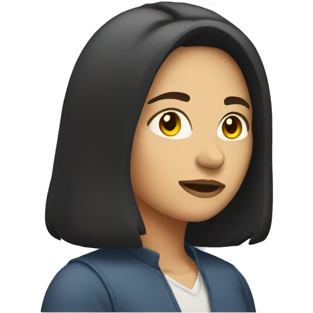 woman with shoulder length dark hair and ban emoji