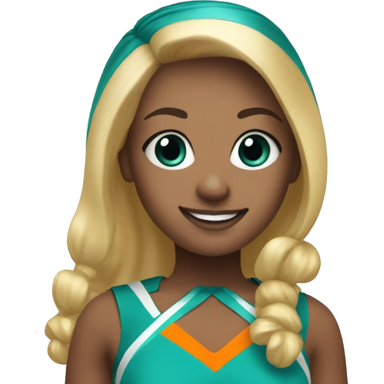 Blonde cheerleader with teal and orange uniform emoji