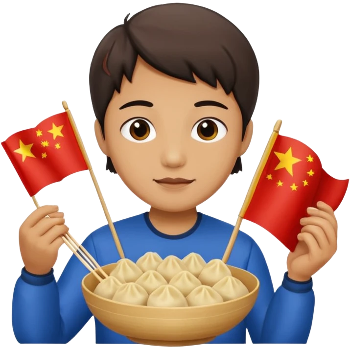 person holding chinese flag and eating dumplings emoji