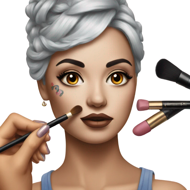 Hyper Realistic Beautiful lightly tattooed woman having make-up applied  emoji