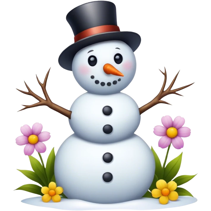 Snowman with spring flowers emoji