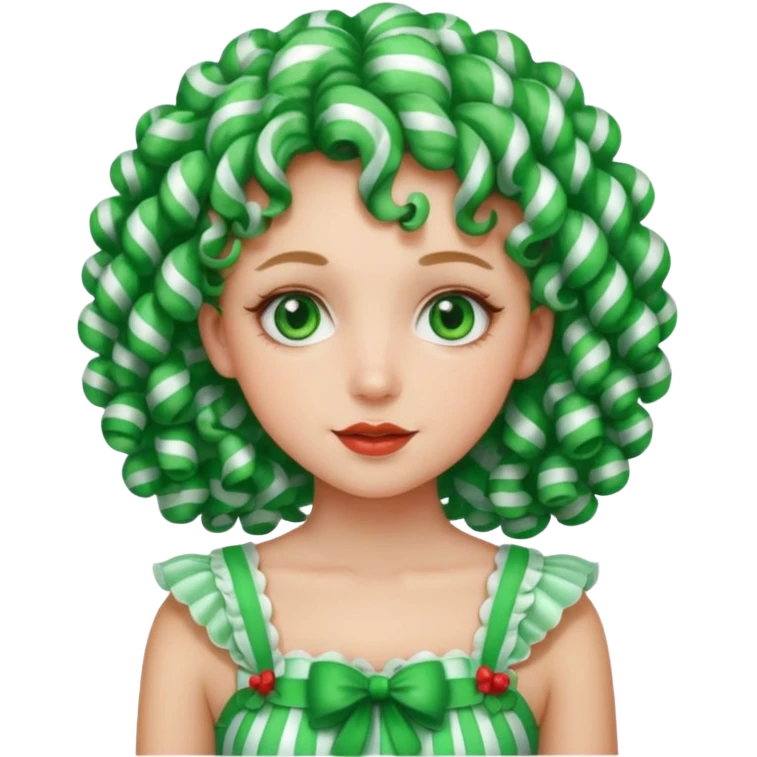 girl with curly hair made out of peppermint emoji