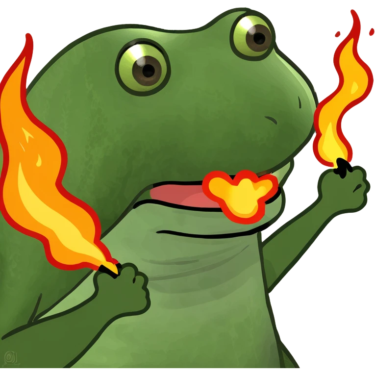 bufo frog breathing fire, meme style emoji