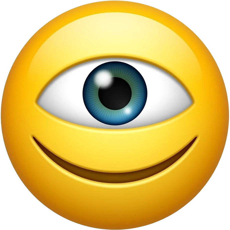 Yellow happy face with wide open third eye in the middle of forehead emoji