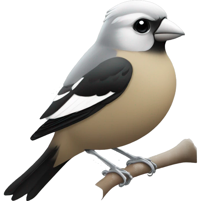 Finch, black back, white chest with 2 black bands, silver beak, silver feet, black eyes emoji