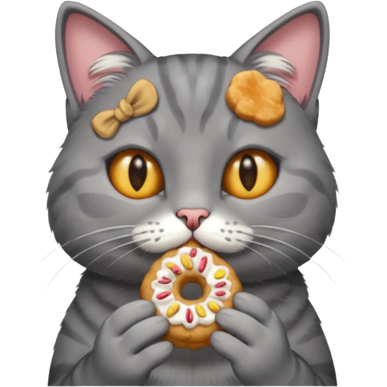 grey cat eating a treat emoji
